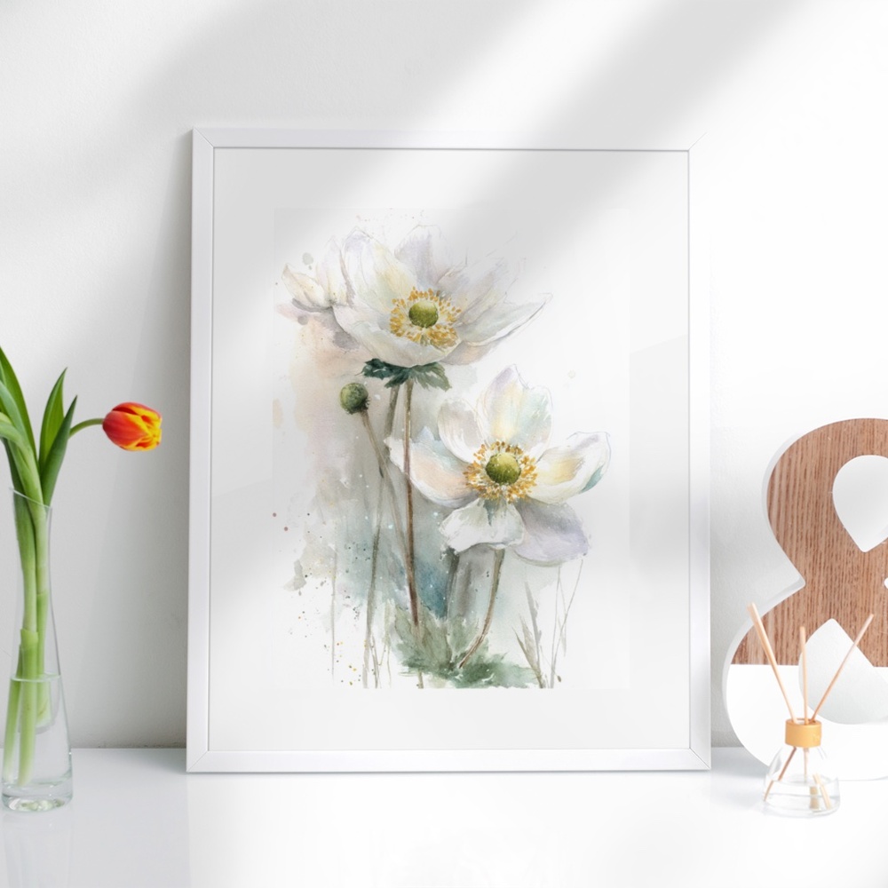 Watercolor Anemone Flowers Wall Art Illustration Print Poster Unframed - Picture 8 of 9
